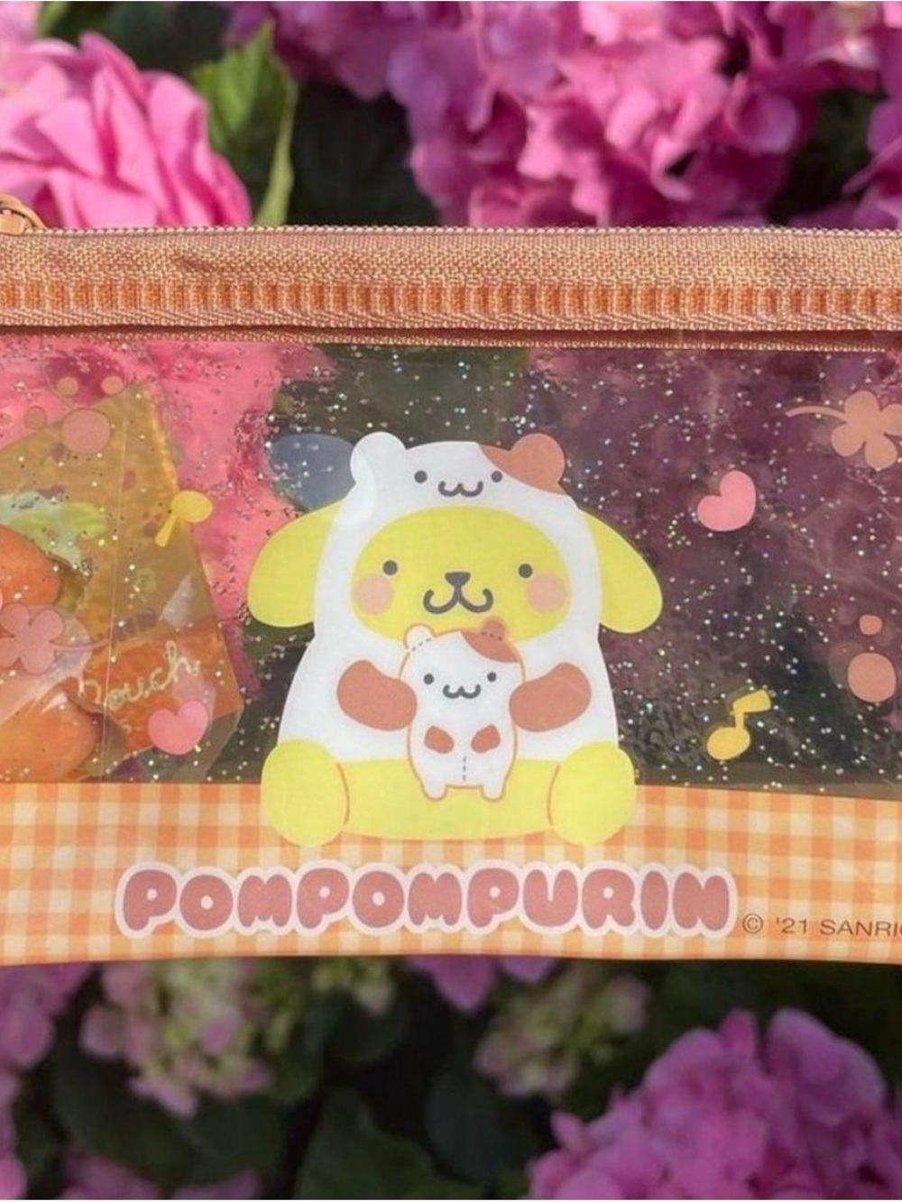 Sanrio Pompompurin Mini Glitter Zipper Bag